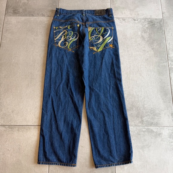 Rocawear Other - Vintage Rocawear Baggy Embroidered Jeans Y2K Streetwear Wide Leg Blue 32x30